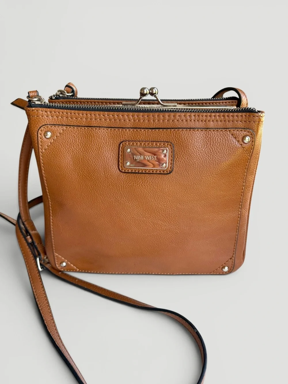 Nine West Warm Brown Crossbody with Kiss-Lock Detail